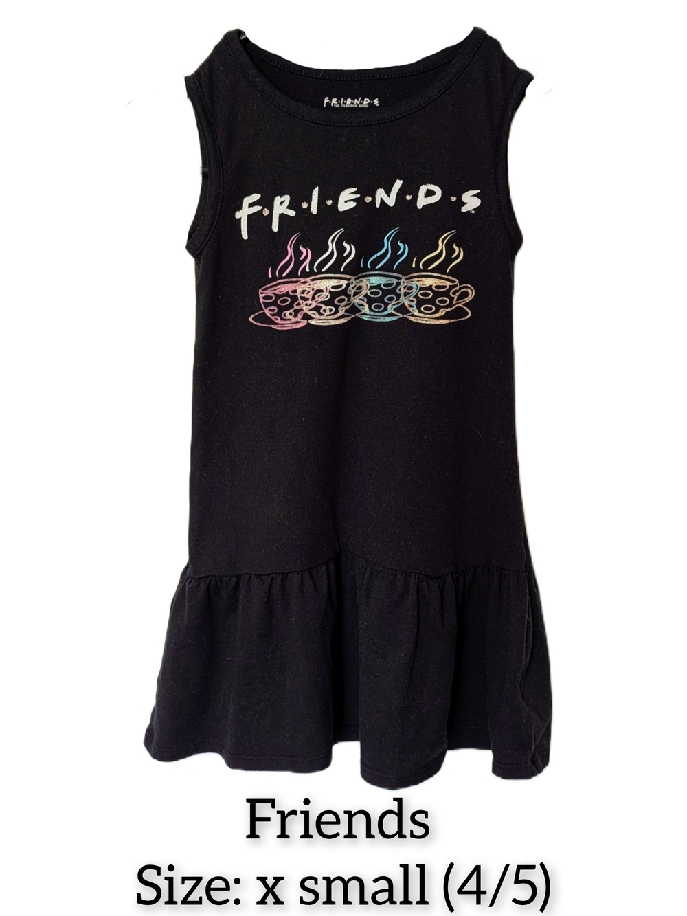 FRIENDS Black Casual Tank Dress with Pastel Coffee Graphic